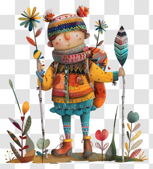 Hiker - Colorful Child With Flowers Transparent PNG