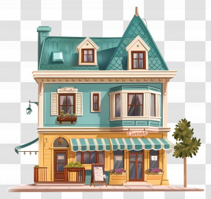 City Cottage Building - Small Cute Doodle House Transparent PNG