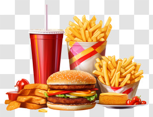 Fast Food - Classic Fast Food Meal With Fries And Soda Transparent PNG