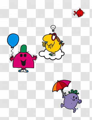 Mr Men Little Miss - Colorful Cartoon Characters With Balloon And Umbrella Transparent PNG