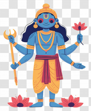 Vishnu - Illustration Of Deity Holding Lotus And Trident Transparent PNG
