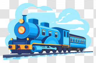 Train - Blue Vintage Train Illustration On Tracks Transparent PNG
