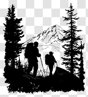 Hiker Silhouette - Hiking Silhouette In Mountain Landscape Transparent PNG