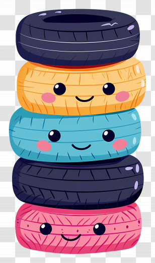 Stack Of Tires - Cute Cartoon Colorful Smiling Tires Transparent PNG