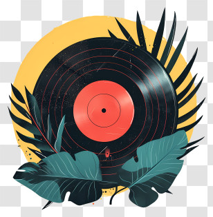Vinyl Record - Vinyl Record With Tropical Leaf Design Transparent PNG