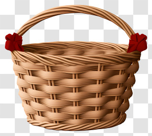Wicker Basket - Woven Picnic Basket With Red Ribbon Detail Transparent PNG