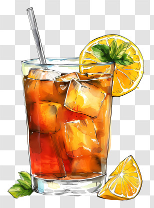 Iced Tea - Refreshing Iced Tea With Lemon Slice Illustration Transparent PNG