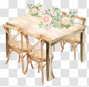 Watercolor Wedding Scene - Decorated Dining Table With Floral Centerpiece Transparent PNG