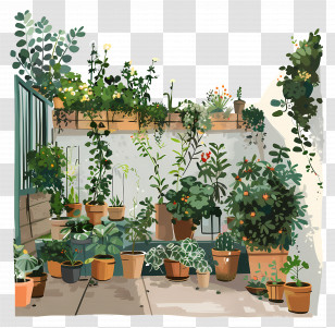 Backyard - Modern Balcony Garden Filled With Greenery Transparent PNG
