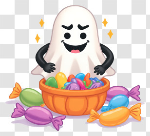 Cute Ghost - Smiling Ghost With Candy Bowl Transparent PNG