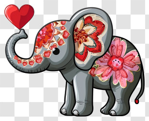 Vector Draw Design - Decorative Elephant With Flowers Transparent PNG