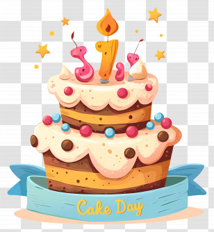 National Cake Day - Whimsical Birthday Cake Illustration Celebrating Cake Day Transparent PNG