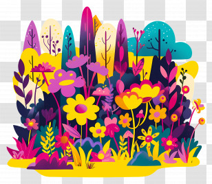 Summer Garden - Colorful Flower Garden Illustration Transparent PNG