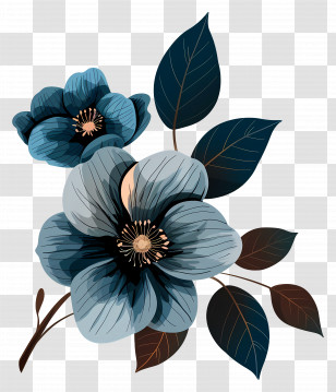 Blue Flower - Blue And Green Floral Illustration Transparent PNG