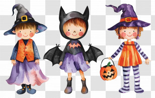 Halloween Kids - Kids In Halloween Costumes Illustration Transparent PNG