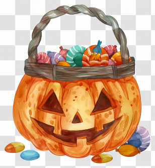 Halloween Basket - Pumpkin Basket With Halloween Candies Transparent PNG