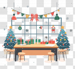 Christmas Classroom - Decorated Room With Christmas Trees And Gifts Transparent PNG