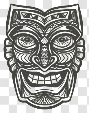 Tribal Mask - Intricate Black And White Tribal Totem Mask Design Transparent PNG