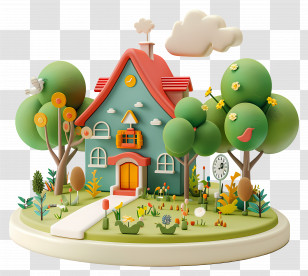 Cartoon School - Miniature Green House And Trees Display Transparent PNG