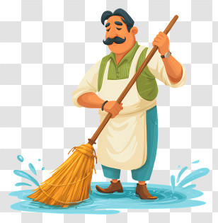 Indian Cleaner Cleaning Water - Man Cleaning With Broom Transparent PNG