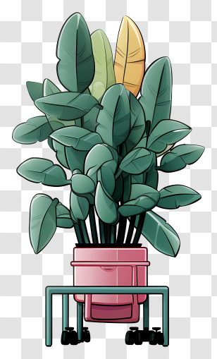 Floating Plant - Tall Green Potted Plant With Yellow Leaf On Wheels Transparent PNG