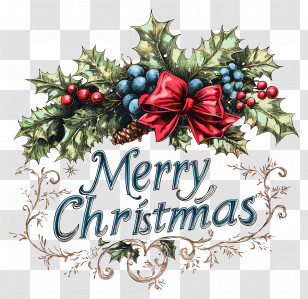 Merry Christmas - Merry Christmas Holiday Decoration With Red Bow Transparent PNG