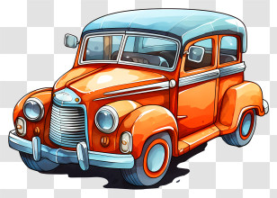 Watercolor Cartoon Car - Classic Orange Vintage Car Illustration Transparent PNG