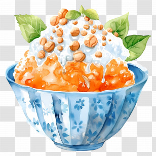 Ice Bingsu - Refreshing Shaved Ice Dessert With Nuts And Leaves Transparent PNG