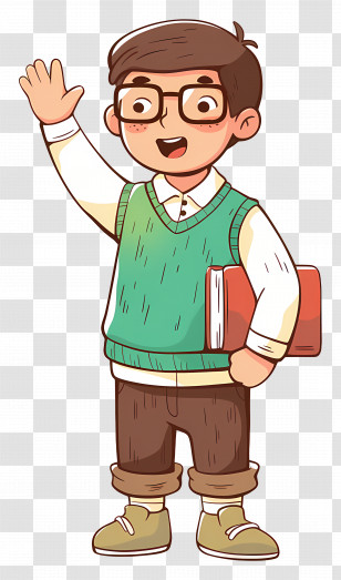 Male Teacher - Cartoon Boy Waving With A Book For School Theme Transparent PNG