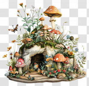 Fairy Garden - Whimsical Mushroom House Transparent PNG