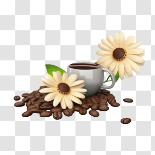 Coffee Beans
 - Coffee Cup With Daisies And Coffee Beans Transparent PNG