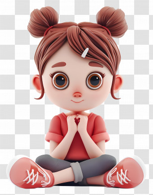 Little Girl Sitting - Cute Cartoon Girl Sitting With Red Shirt Transparent PNG
