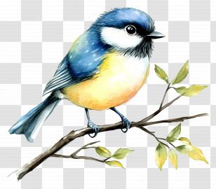 Watercolor Tit Bird - Blue Tit On A Branch Transparent PNG