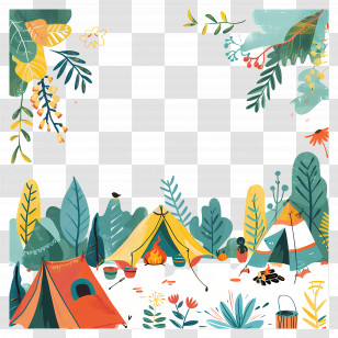 Summer Camping Background - Colorful Camping Scene In Nature Transparent PNG