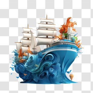 World Maritime Day - Sailing Ship With Colorful Waves Transparent PNG