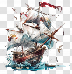Maritime Day - Majestic Sailing Ship On The Sea Transparent PNG