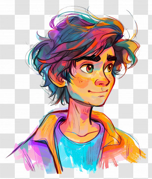 Cartoon Boy - Colorful Artistic Portrait Illustration Transparent PNG