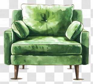 Green Sofa - Green Armchair In Watercolor Style Transparent PNG