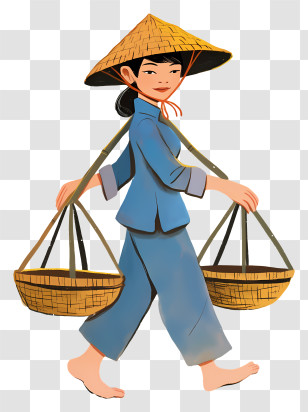 Vietnamese Woman Carrying Baskets - Illustration Of Person Carrying Baskets Transparent PNG