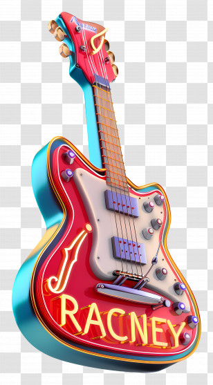 Rock N Roll - Colorful Electric Guitar With Neon Design Transparent PNG
