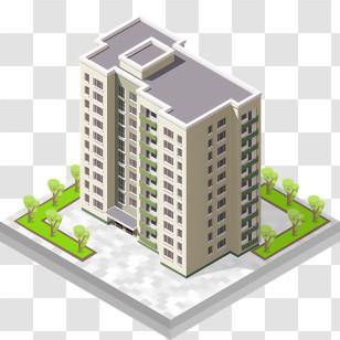 Icon - Isometric Building With Surrounding Greenery Transparent PNG