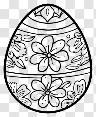 Easter Egg Coloring - Easter Egg With Floral Design Transparent PNG