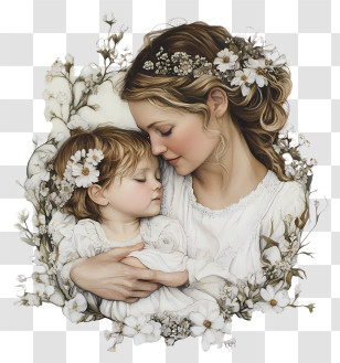Motherhood - Mother And Child Surrounded By Flowers Transparent PNG