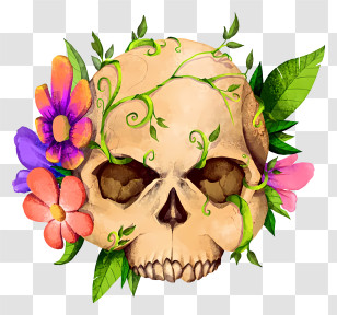 Halloween Skull Flowers - Floral Skull With Vines And Flowers Transparent PNG