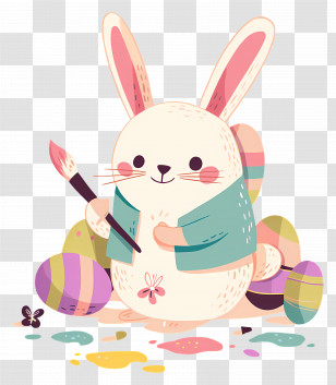 Bunny Painting Easter Eggs - Easter Bunny Painting Eggs Transparent PNG