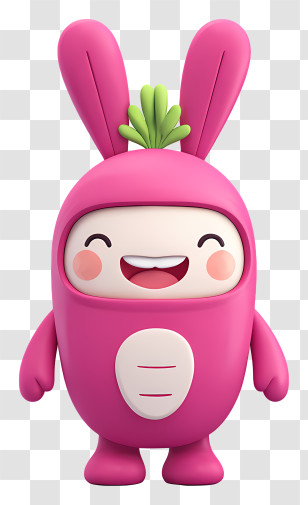 Pink Cartoon - Pink Bunny Character With Smile Transparent PNG