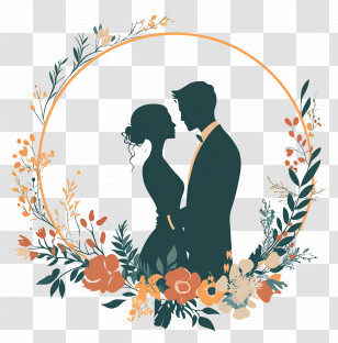Wedding Circle Frame - Silhouette Of Wedding Couple Transparent PNG