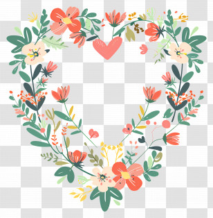 Heart Flowers - Floral Heart Design With Colorful Flowers Transparent PNG
