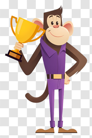 Cheerful Monkey Holding Trophy Transparent PNG
