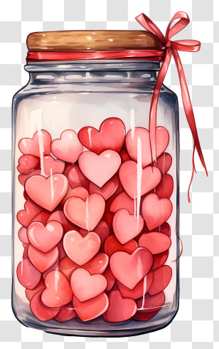 Mason Jar With Heart - Glass Jar Filled With Hearts And Ribbon Transparent PNG
